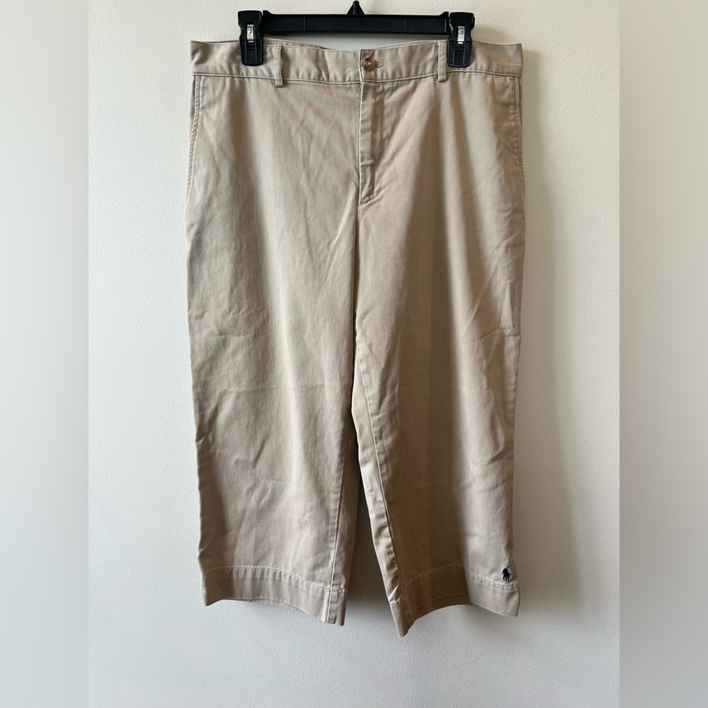 Ralph Lauren Sport Tan Cropped Pants Women‎ 14 Casual Lightweight Summer Neutral - Picture 2 of 10